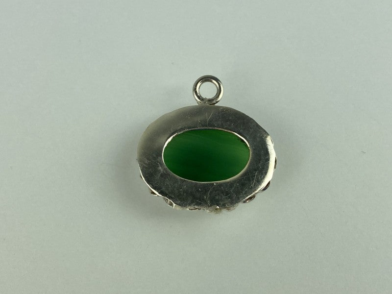 Vintage 925 Sterling Silver Green Agate Pendant