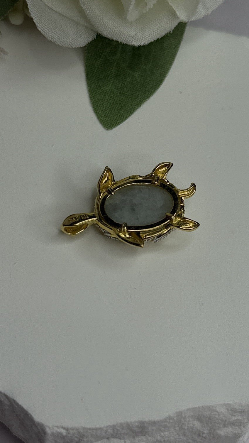 925 Sterling Silver Gold Plated Turtle Green Jade Pendant