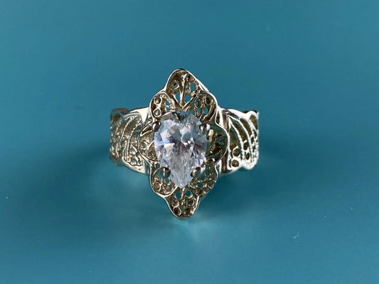 925 Sterling Silver White CZ Openwork Ring Size 6.5