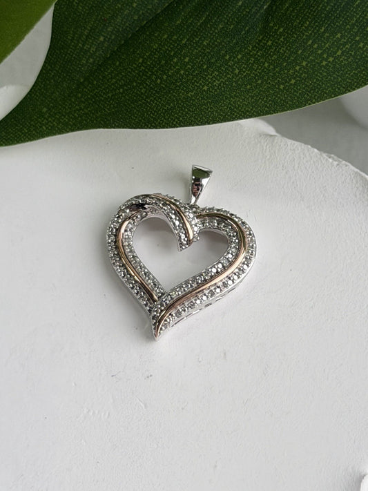 925 Sterling Silver & Gold Plated Diamond Heart Pendant