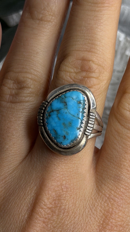 Vintage 925 Sterling Silver Blue Turquoise Ring Size 9.5