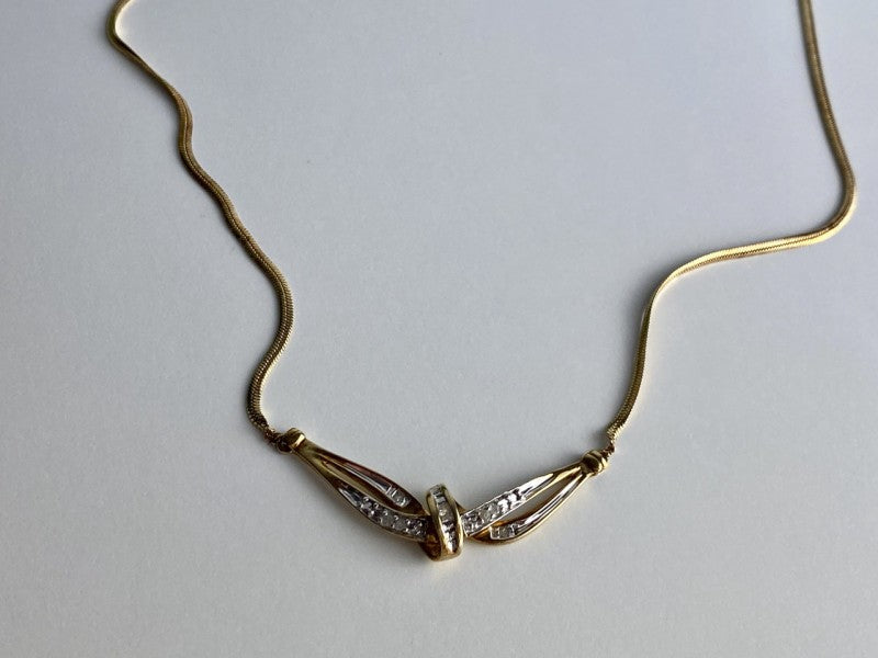 925 Sterling Silver Gold Plated White Spinel Necklace 17.7 in