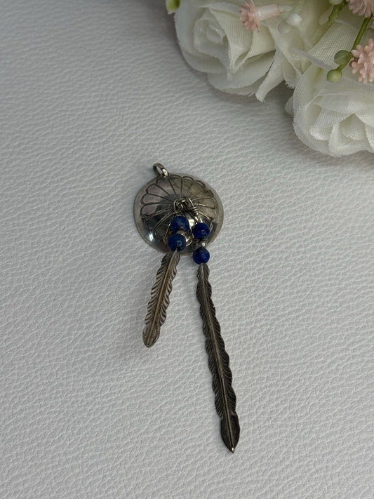 Vintage Native American 925 Sterling Silver Lapis Pendant Length 2.70 Inch