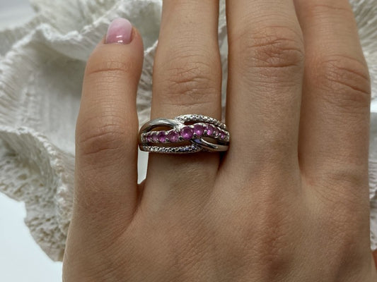 925 Sterling Silver Pink Spinel Ring Size 7.25