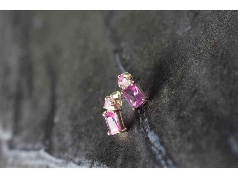 925 Sterling Silver Pink Topaz Stud Earrings