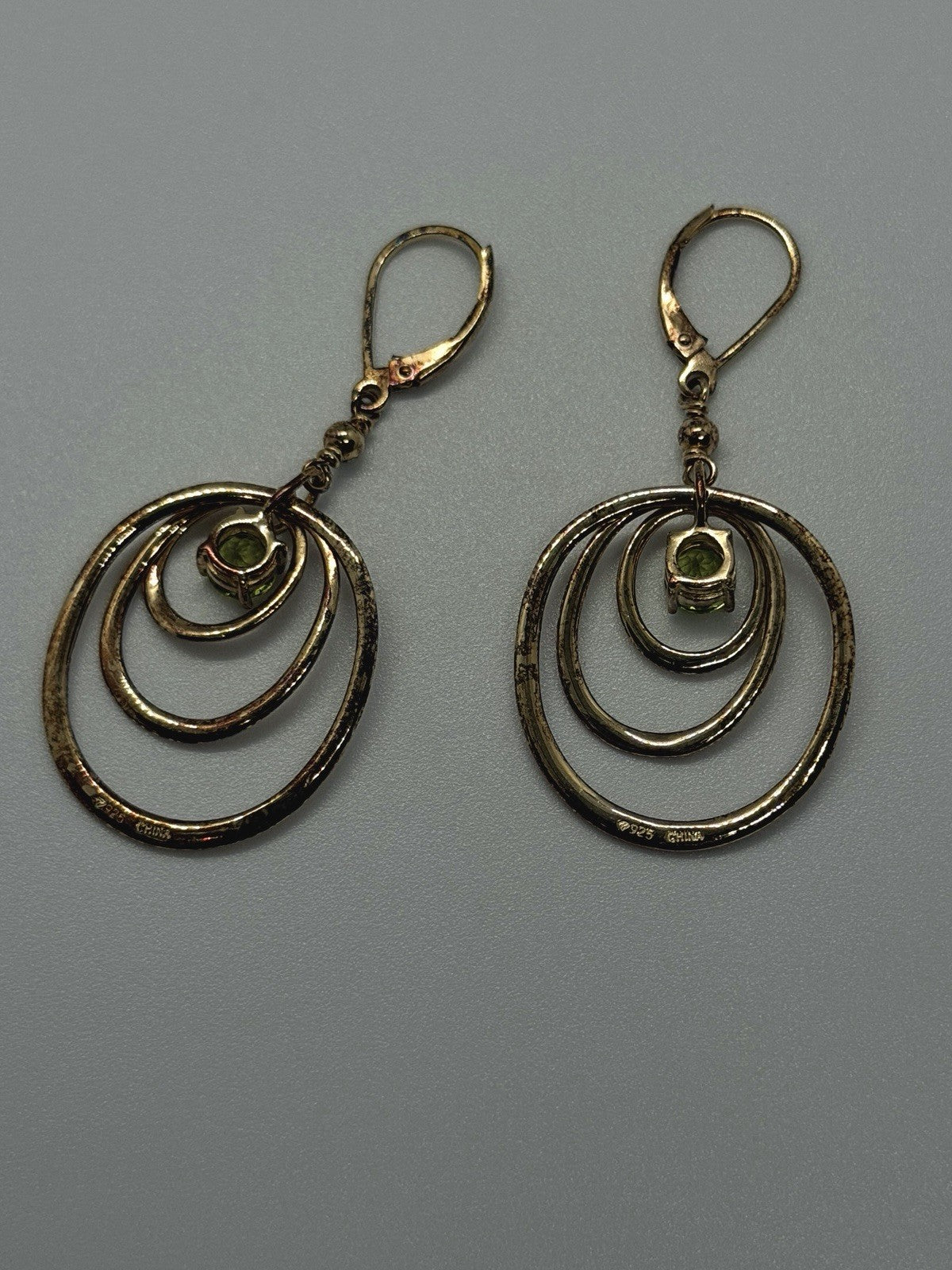 Elegant 925 Sterling Silver Gold Plated Green Peridot Earrings