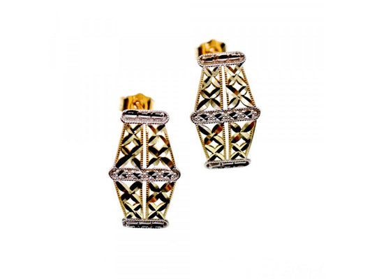 10K Yellow & White Gold "Openwork" Earrings Italy