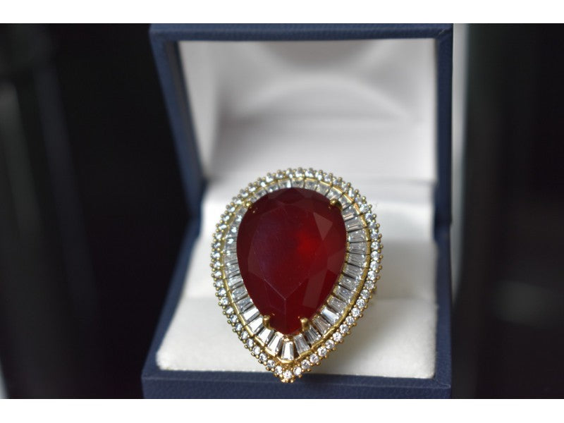 925 Sterling Silver With Gilding Red Alpanite Ring Size 9.5