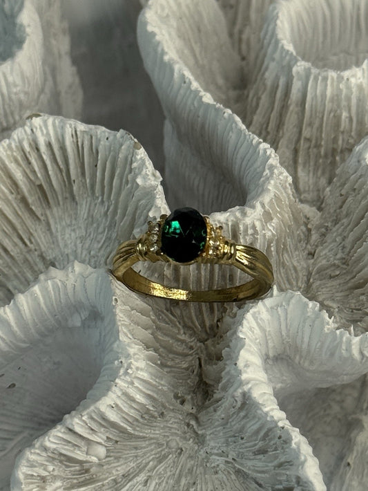 Gold Plated Green CZ Ring Size 9