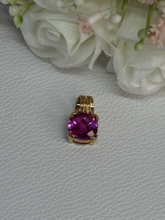 925 Sterling Silver Gold Plated Pink Spinel Pendant Length 0.70 Inch