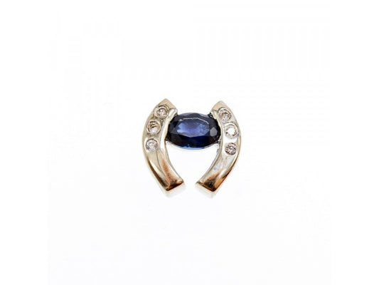 14K White Gold Blue & White Sapphires Horseshoe Pendant