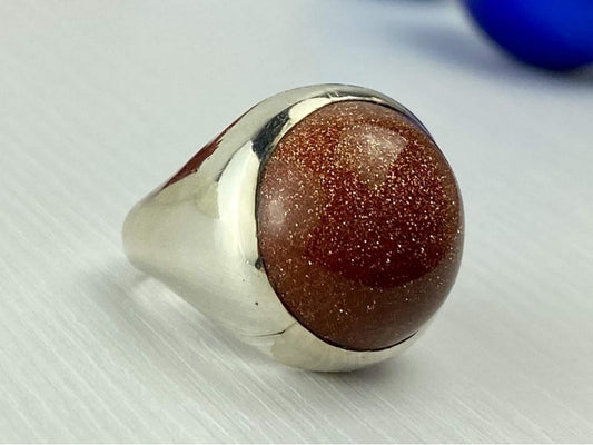 925 Sterling Silver Aventurine Ring Size 6.5