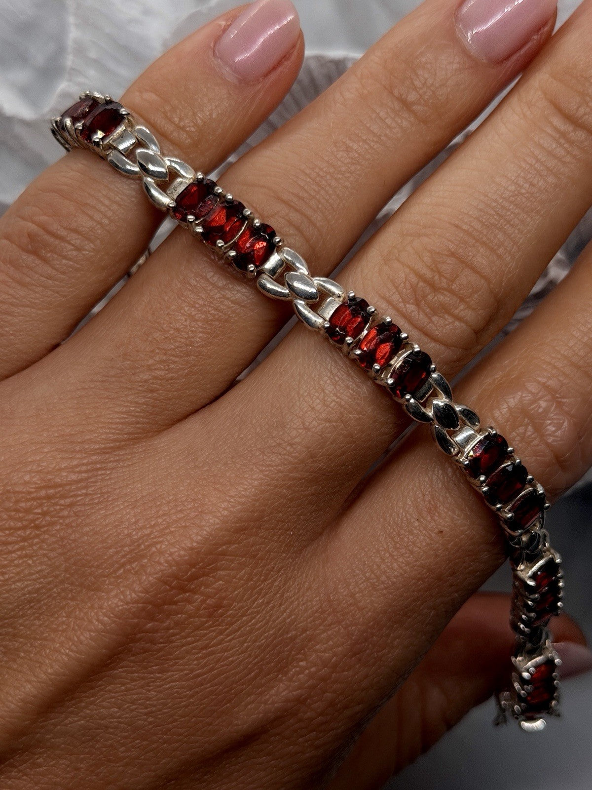 Beautiful 925 Sterling Silver Red Garnet Bracelet