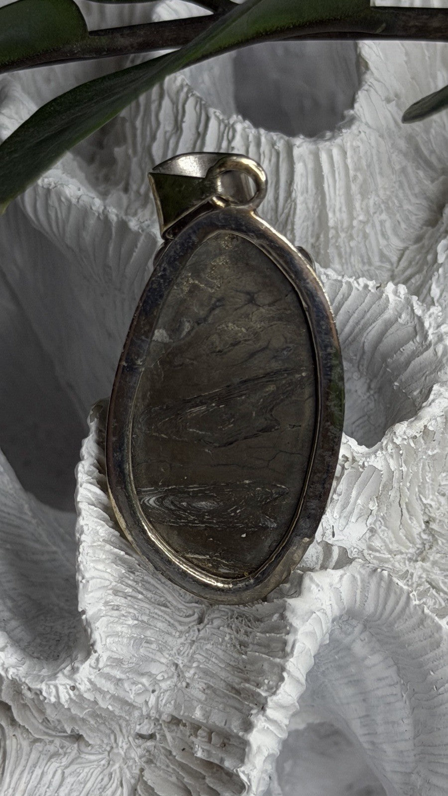 Vintage 925 Sterling Silver Pyritized Ammonite Pendant