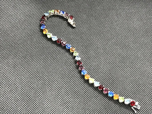 925 Sterling Silver Multicolor CZ Bracelet 7 In