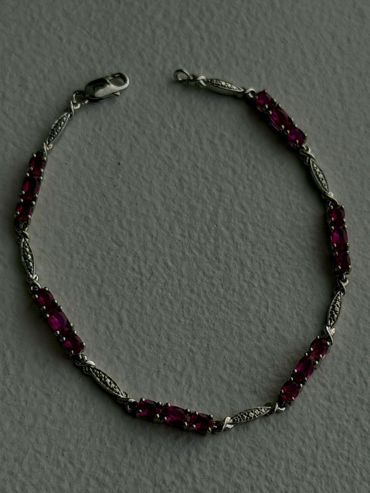 925 Sterling Silver Pink Sapphire Love Romantic Bracelet 7