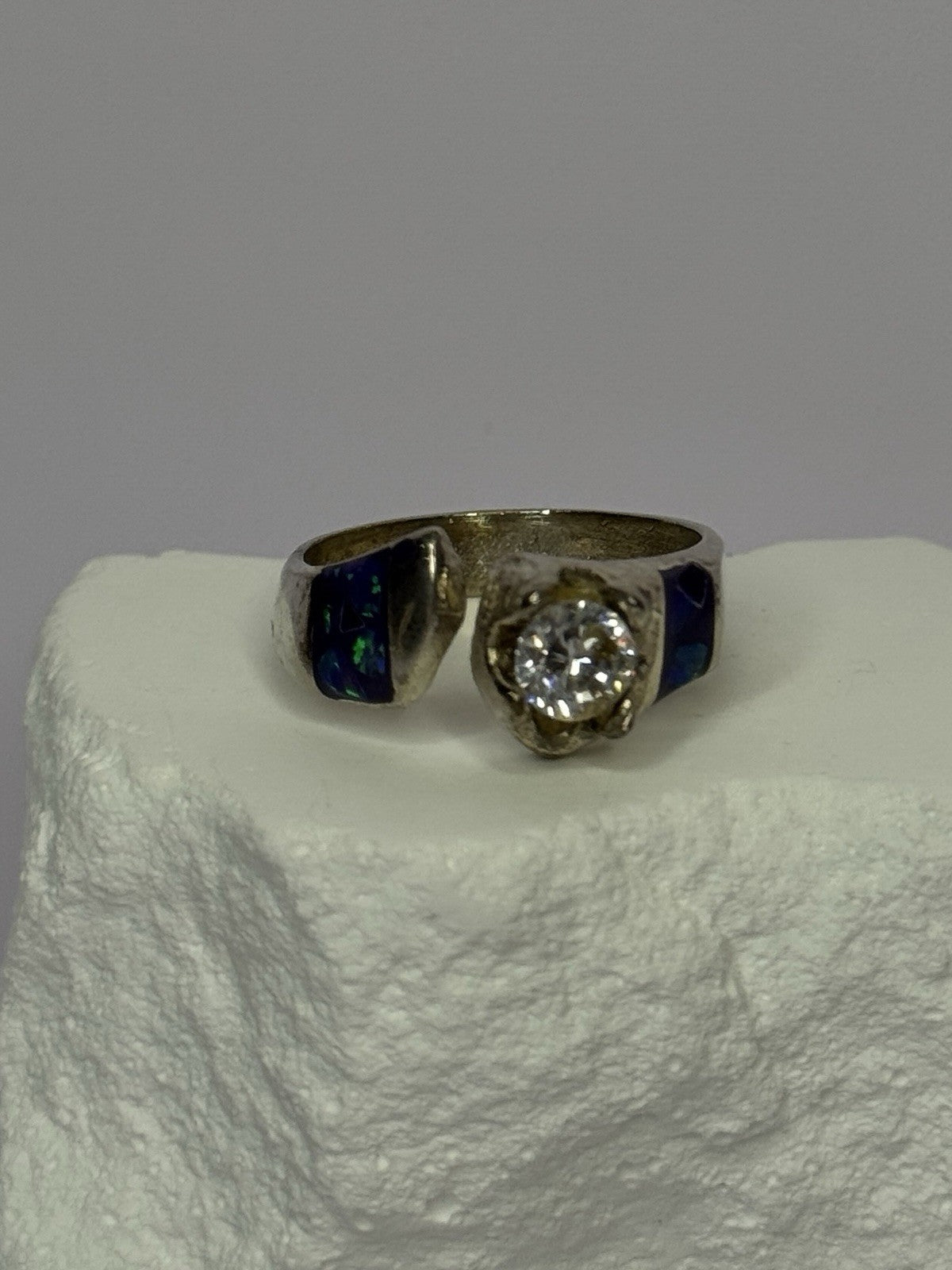 Vintage 925 Sterling Silver Beryl & Opal Ring Size 7