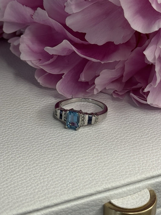 925 Sterling Silver Topaz Sapphire Beryl Ring Size 8