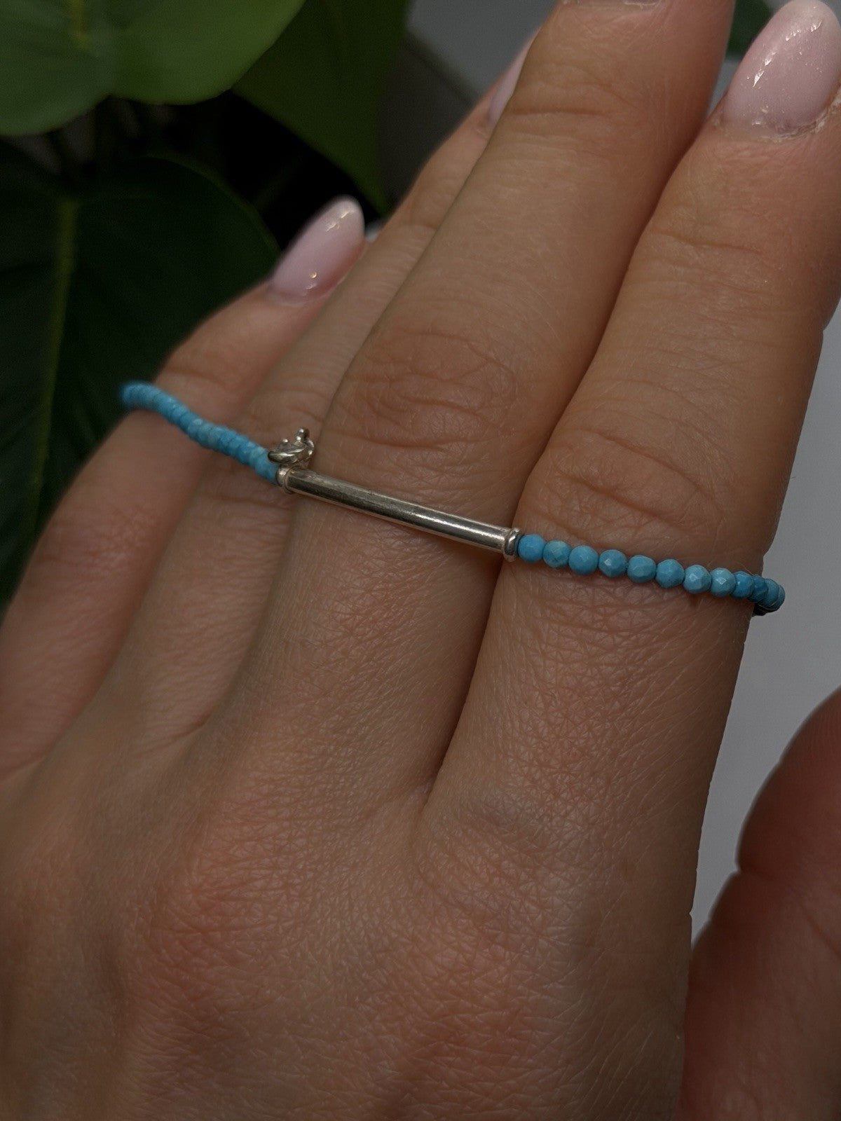 Adjustable 925 Sterling Silver Blue Turquoise Crystal Charm Bracelet