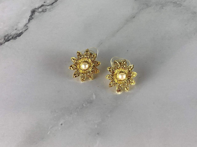 925 STERLING SILVER GOLD PLATED PEARLS "FLOWERS" STUD EARRINGS