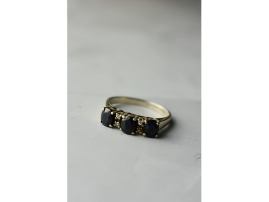 925 Sterling Silver Sapphires & CZ Ring Size 6.5
