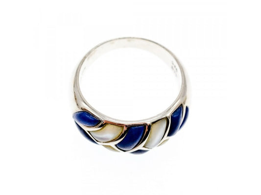 925 Sterling Silver Sodalite & Mother OF Pearl Ring Size 11.75