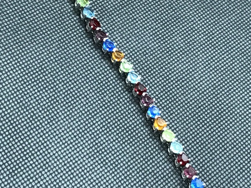 925 Sterling Silver Multicolor CZ Bracelet 7 In