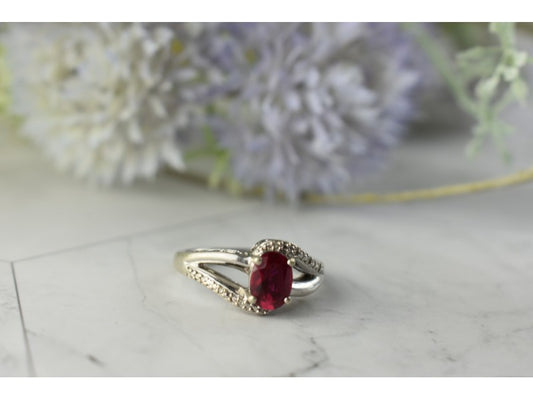 925 Sterling Silver Pink Topaz & Diamonds Ring Size 6