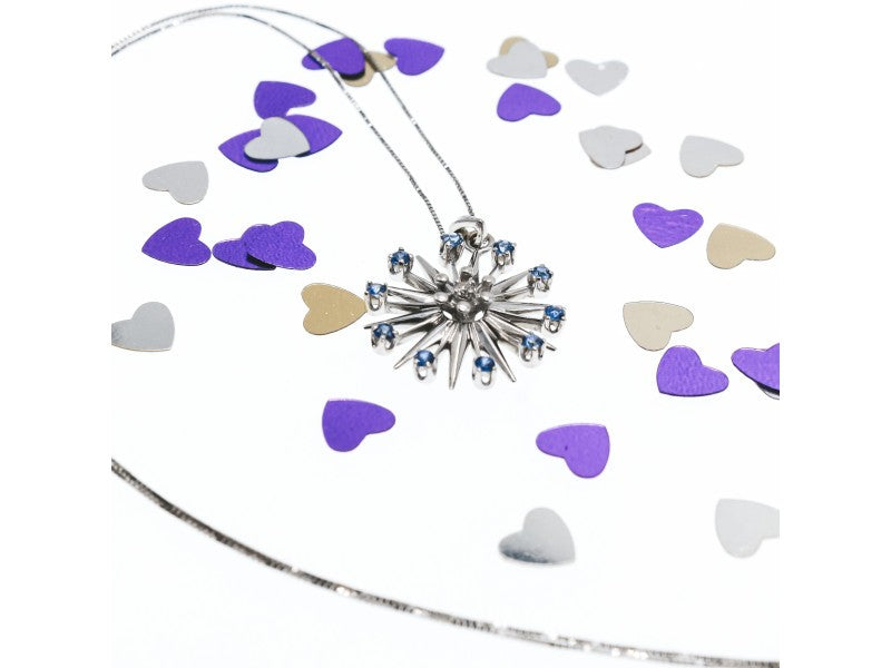 14K White Gold Sapphires & Diamond Chain With Pendant