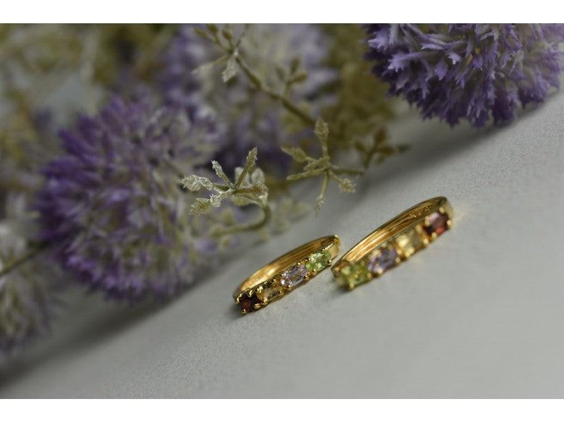 925 Sterling Silver Gold Plated Multi Gemstones Earrings