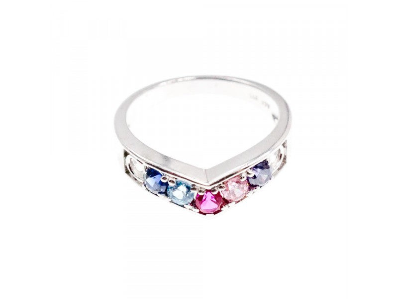 925 Sterling Silver Multicolored CZ Ring Size 6.5