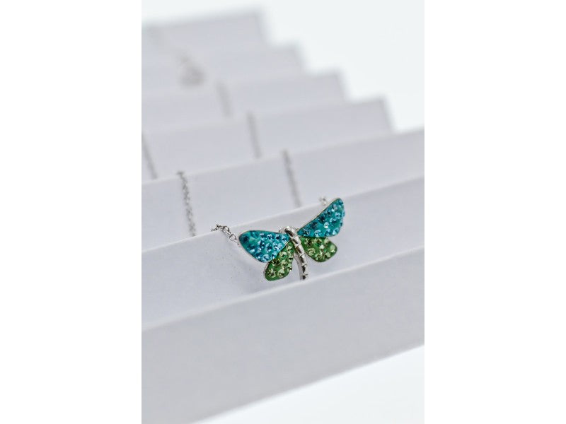 925 Sterling Silver CZ & Enamel "Dragonfly" Chain With Pendant