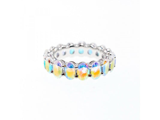 925 Sterling Silver CZ "Rainbow" Ring Size 8
