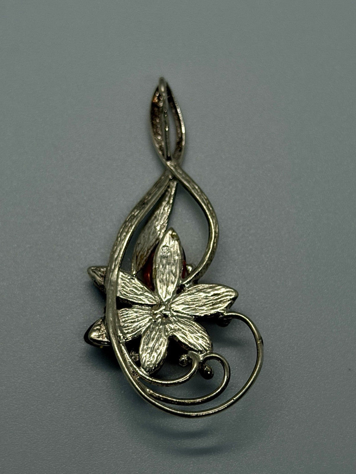 Vintage 925 Sterling Silver Multicolor Baltic Amber Floral Pendant