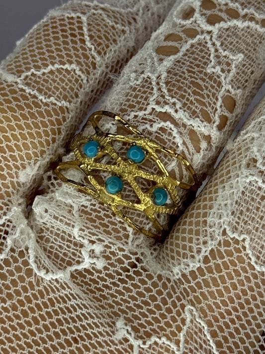 925 Sterling Silver Gold Plated Turquoise Ring Size 8.5