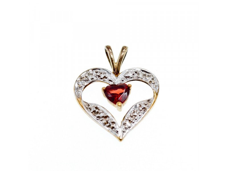 10K Yellow & White Gold Garnet "Garnet Heart" Pendant