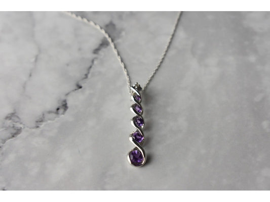 10K White Gold Amethyst & Diamond Chain With Pendant