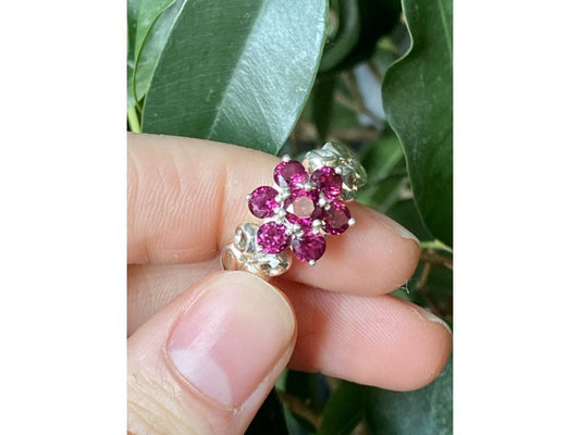 925 Sterling Silver Pink Spinel "Flower" Ring Size 7