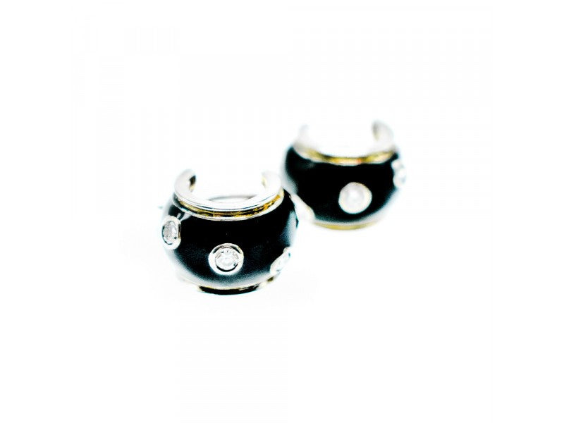 925 Sterling Silver Black Enamel & CZ Earrings