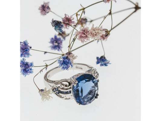925 Sterling Silver Aquamarine & Iolite Ring Size 6.5