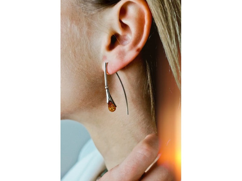 925 Sterling Silver Amber Earrings