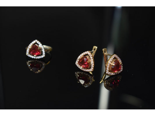 925 Sterling Silver with Gilding Red Alpanite & CZ Set