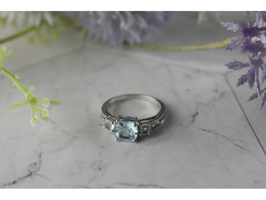925 Sterling Silver Blue and Colorless Spinel Ring Size 6.5