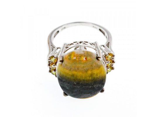 925 Sterling Silver Jasper & Citrine Ring Size 8