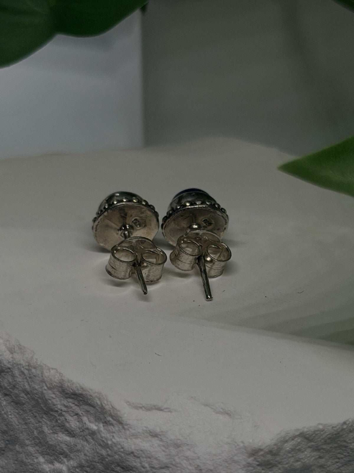 925 Sterling Silver Round Lapis Lazuli Stud Halo Earrings