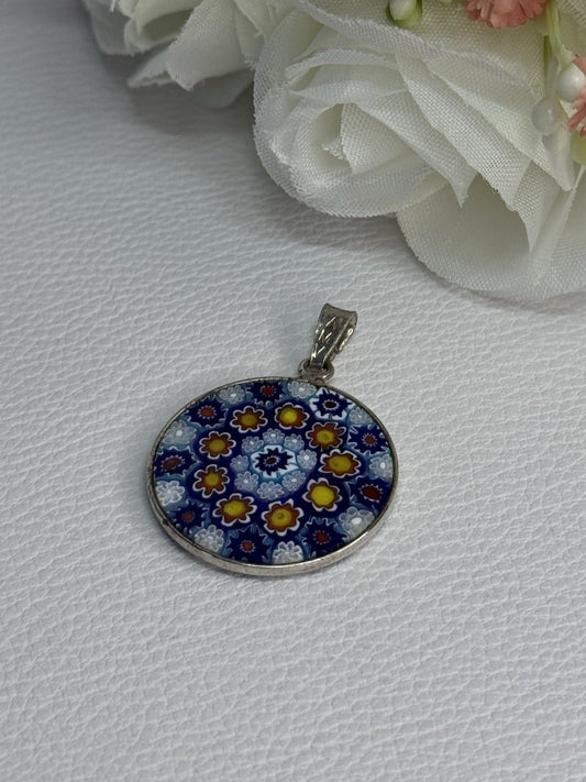 Amv Italian Venice Murano Millefiori 925 Sterling Silver Pendant