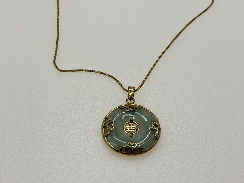 925 Sterling Silver Gold Plated Nephrite Chain With Pendant Italy