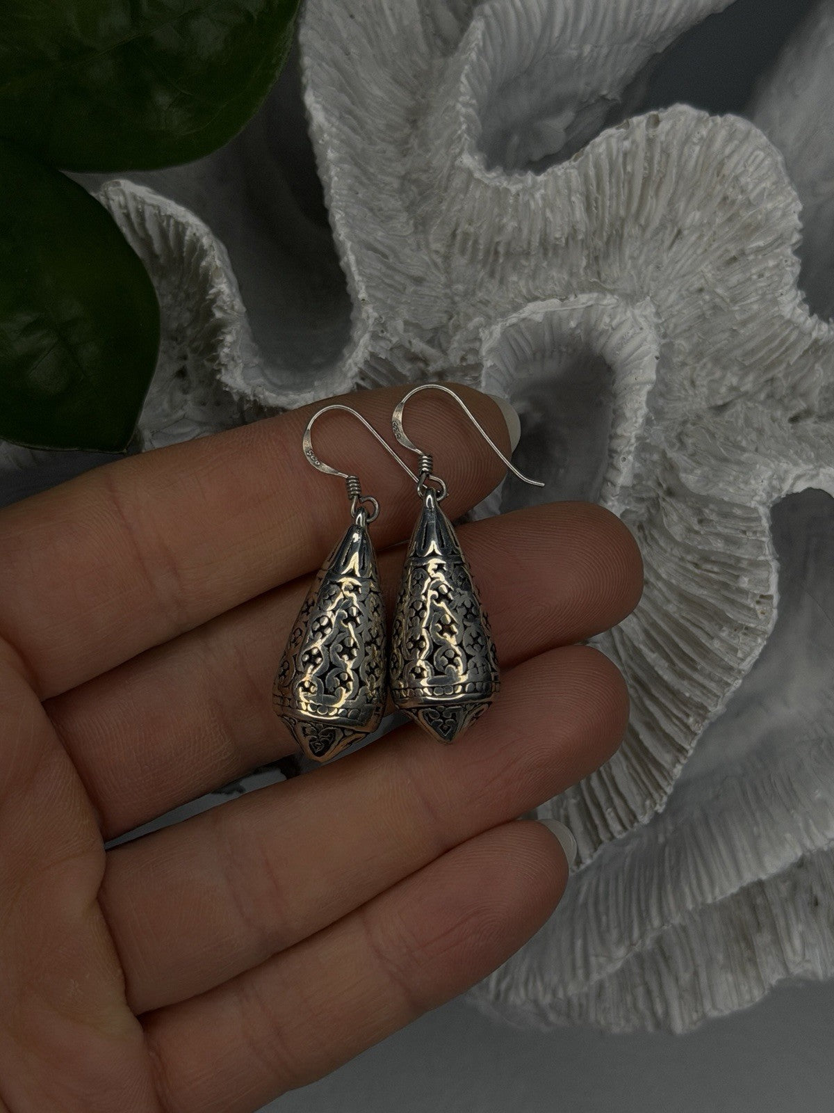 Filigree Teardrop Dangle 925 Sterling Silver Earrings