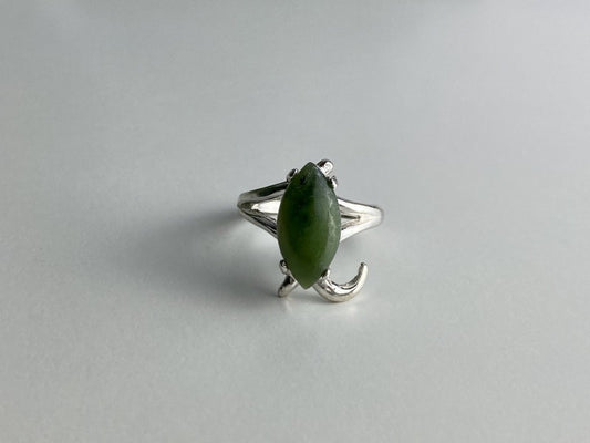 925 Sterling Silver Green Nephrite Ring Size 6.5