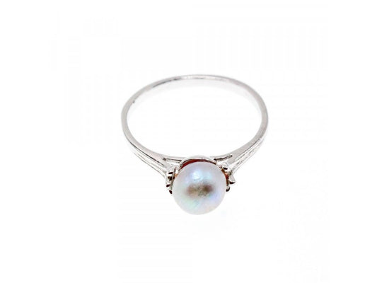 925 Sterling Silver Pearl Classic Ring Size 6.5